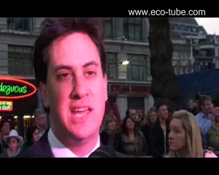 Ecotube reporter gets to grips with UK Government secretary of state for energy and climate change Ed Miliband at the Age of Stupid Premiere