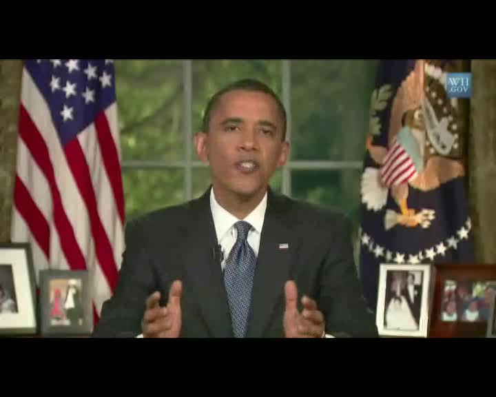 Segment from Obama address to the nation about the BP oil spill. 

Talking about the need for an alternative energy future.