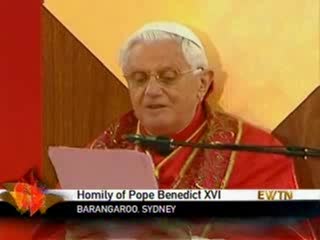 Pope Benedict XVI the end of his greeting homily plus multi-lingual greetings at Sydney Australia World Youth Days 2008

Talks about greed and our new to share the planets resources